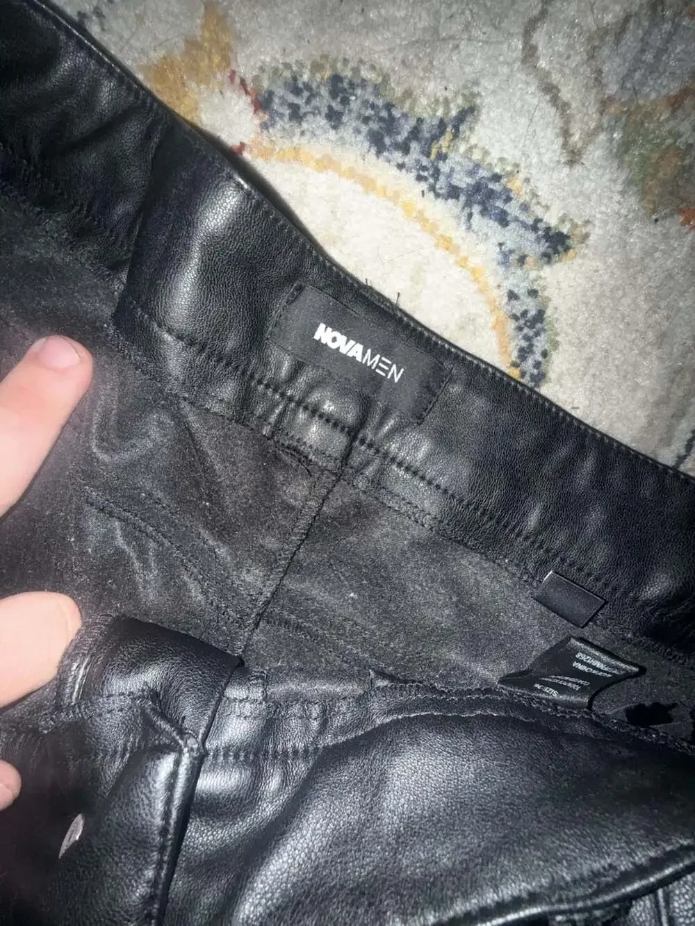 Nova Men Faux Leather Stacked Flared Pants Size 36 Black